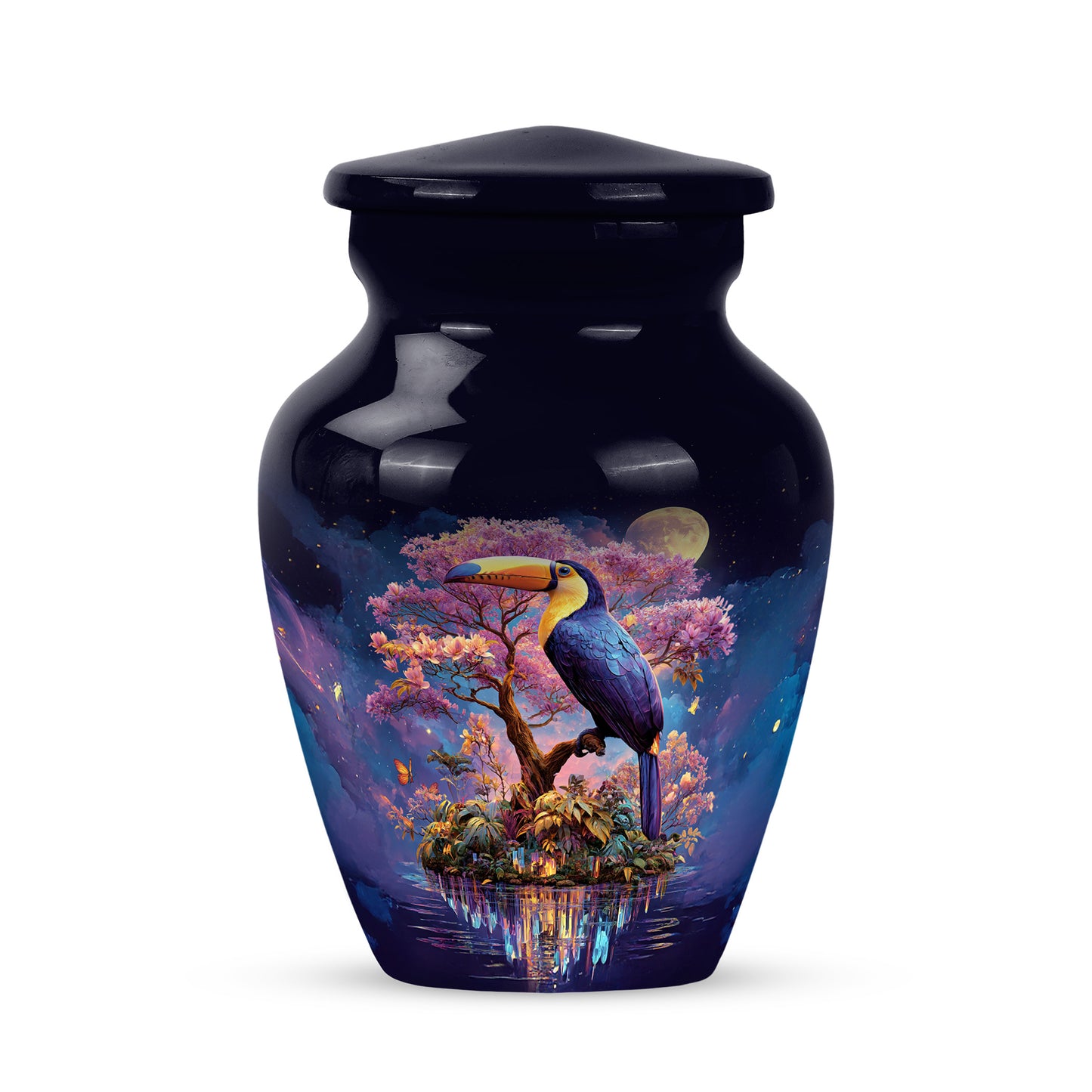 Blue Hornbill Reflection Cremation Urns for Human Ashes - 10-inch, 200 cu in - Yatskia