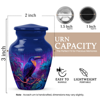 Twilight Blue Hornbill Cremation Urn close-up of engraving and surface detail - traditional hornbill engraving with hand-polished finish - mini keepsake memorial for portion of cremation ashes