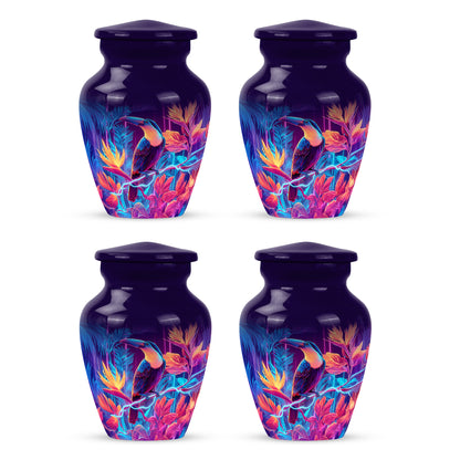 Grape Purple Hornbill Cremation Urn side profile showing urn shape - traditional hornbill engraving with hand-polished finish - 10 inch aluminum urn for cremated remains