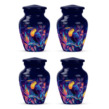 Royal Blue Hornbill Cremation Urn side profile showing urn shape - traditional hornbill engraving with hand-polished finish - 10 inch aluminum urn for cremated remains