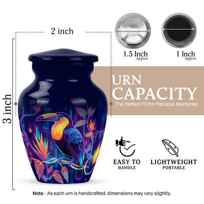 Cobalt Blue Hornbill Cremation Urn close-up of engraving and surface detail - elegant classic hornbill relief with fine detailing - mini keepsake memorial for portion of cremation ashes