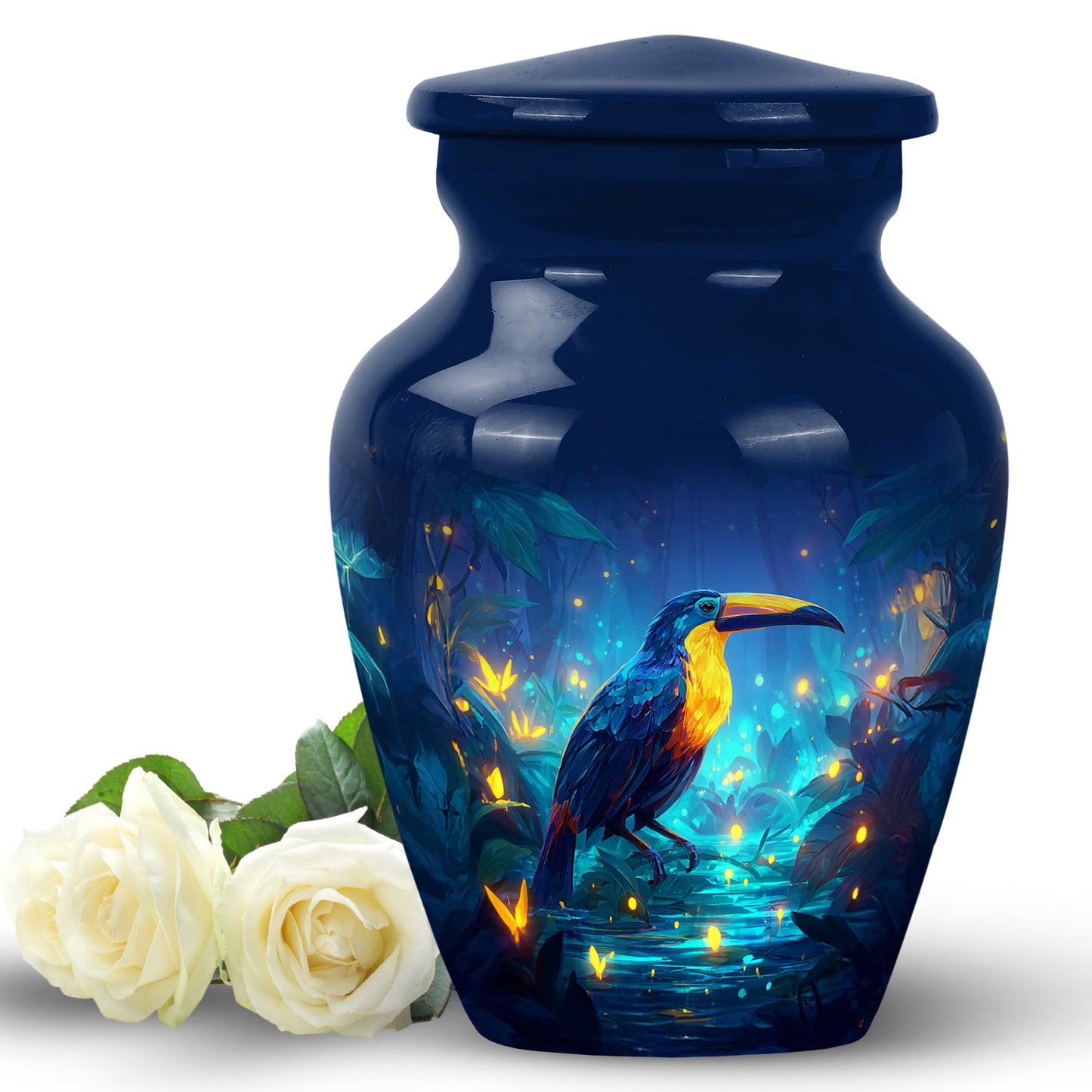 Blue Exquisite Hornbill Memorial Urn for Ashes - 10-inch, 200 cu in - Yatskia