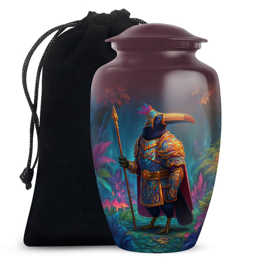 Petal Pink Hornbill Cremation Urn angled view of lid and engraved motif - elegant classic hornbill relief with fine detailing - full-size 10 inch 200 cubic inch adult cremation urn