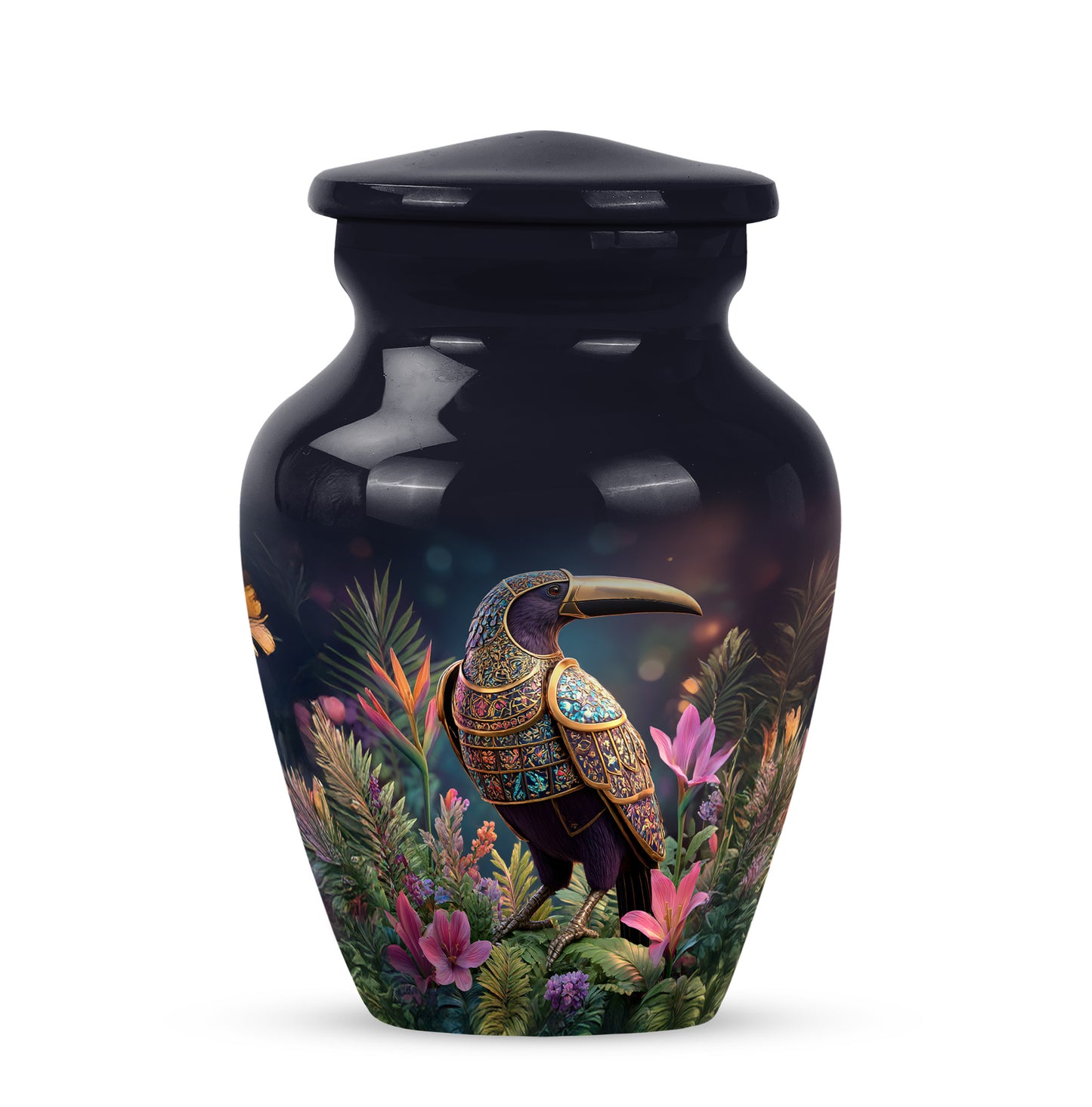 Black Hornbill Cremation Urns - Opulent Resting Place 10-inch, 200 cu in - Yatskia