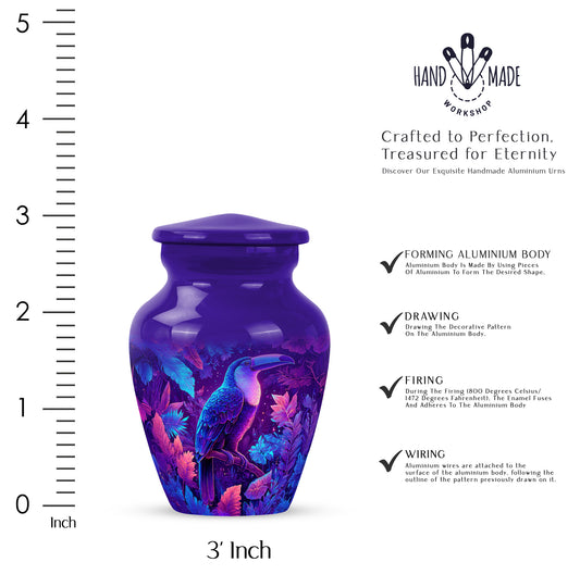 Serene Blue Hornbill Cremation Urn close-up of engraving and surface detail - elegant classic hornbill relief with fine detailing - mini keepsake memorial for portion of cremation ashes