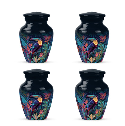 Powder Blue Hornbill Cremation Urn side profile showing urn shape - timeless hornbill motif etched into premium metal - 10 inch aluminum urn for cremated remains
