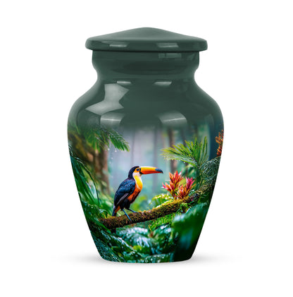 Green Exquisite Hornbill Memorial Urn for Ashes - 10-inch, 200 cu in - Yatskia