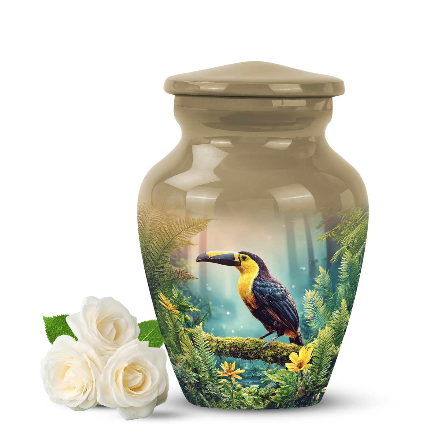 Gold Venerable Hornbill Cremation Urns for Human Ashes - 10-inch, 200 cu in - Yatskia