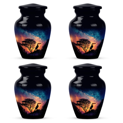 Soft Blue Hornbill Cremation Urn side profile showing urn shape - traditional hornbill engraving with hand-polished finish - 10 inch aluminum urn for cremated remains