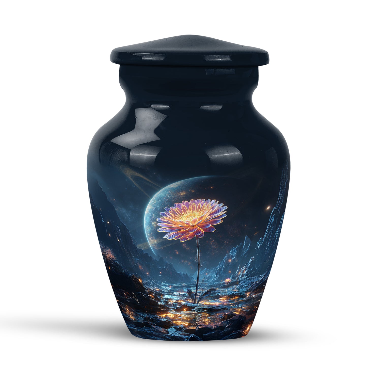 Blue Venerable Daisy Cremation Urns for Human Ashes - 10-inch, 200 cu in - Yatskia