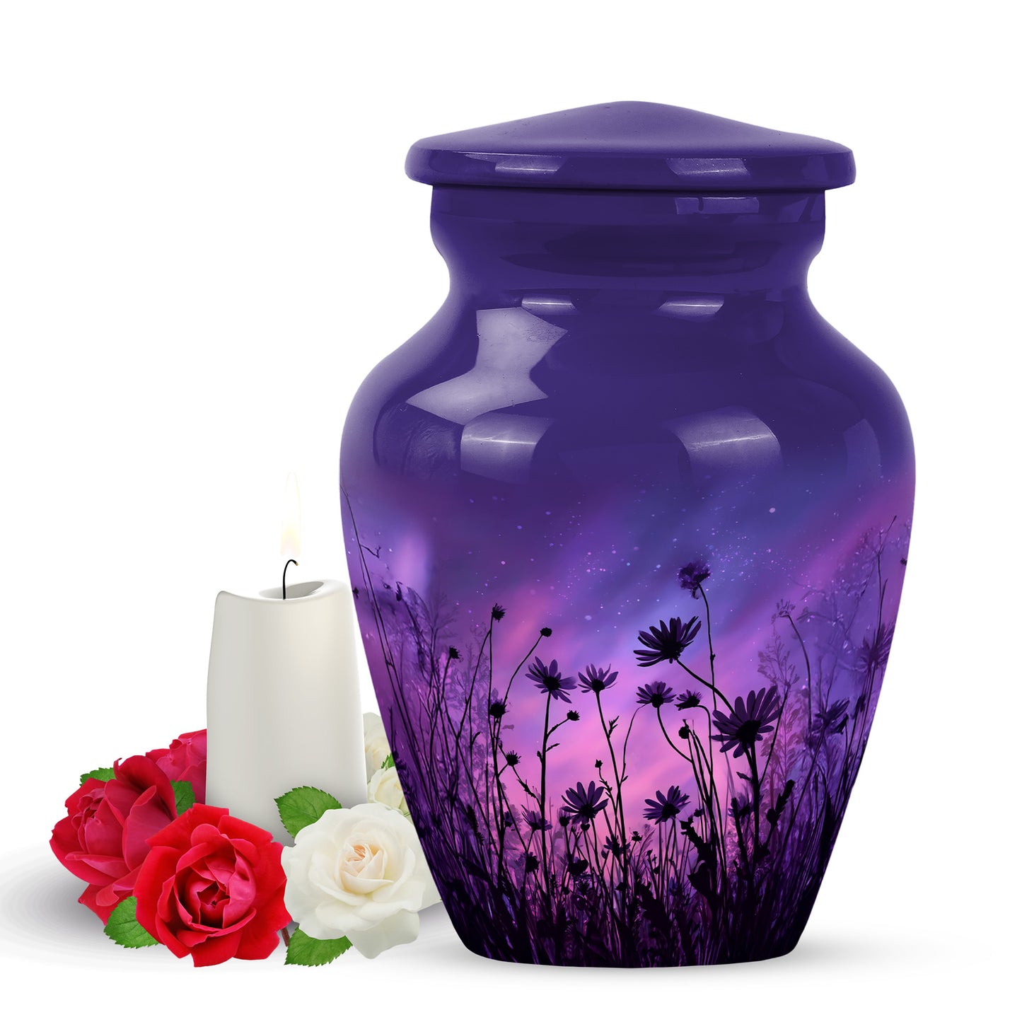 Dignified Blue Daisy Cremation Urn for Ashes - 10-inch, 200 cu in - Yatskia