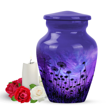 Blue Treasured Daisy Cremation Urns for Human Ashes - 10-inch, 200 cu in - Yatskia