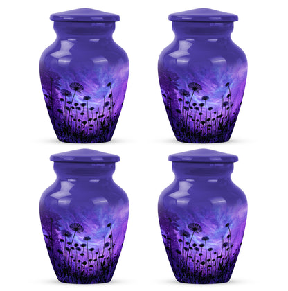 Royal Blue Daisy Cremation Urn side profile showing urn shape - traditional daisy engraving with hand-polished finish - 10 inch aluminum urn for cremated remains