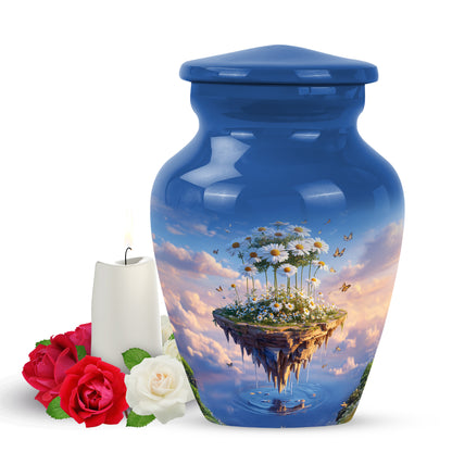 Personalized Refined Daisy Cremation Urns - Blue 10-inch, 200 cu in - Yatskia
