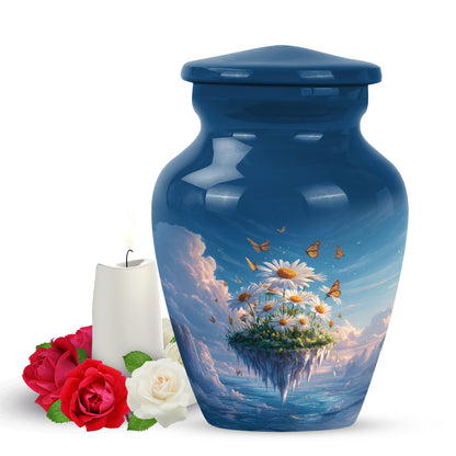Illustrious Daisy Memorial Cremation Urns - Blue 10-inch, 200 cu in - Yatskia
