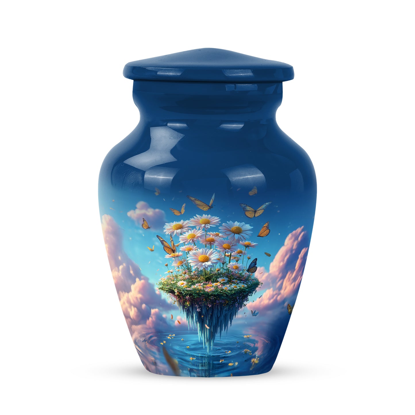 Blue Daisy Cremation Urns - Honored Comfort 10-inch, 200 cu in - Yatskia