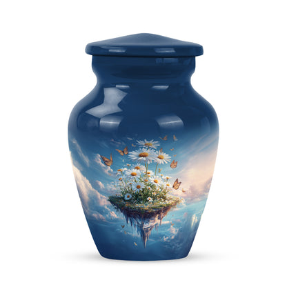 Luminous Blue Daisy Journey Urn for Human Ashes - 10-inch, 200 cu in - Yatskia