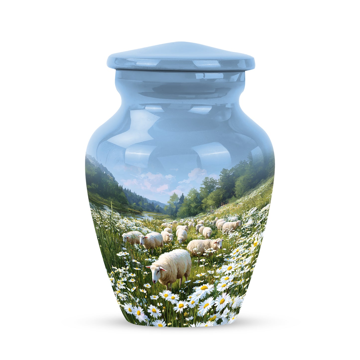 Blue Sacred Daisy Cremation Urns for Human Ashes - 10-inch, 200 cu in - Yatskia