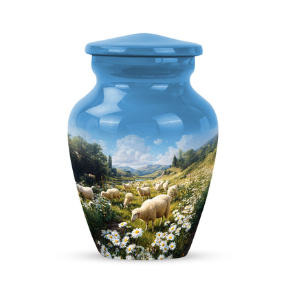 Blue Serene Daisy Memorial Urn for Ashes - 10-inch, 200 cu in - Yatskia