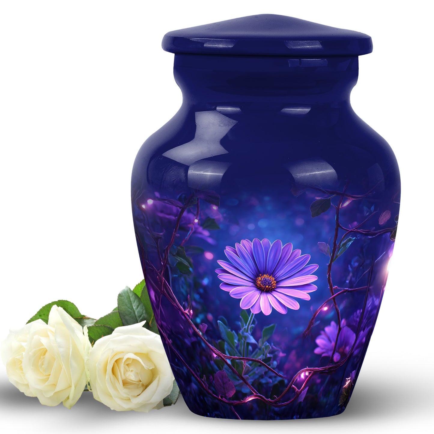 Personalized Seraphic Daisy Cremation Urns - Blue 10-inch, 200 cu in - Yatskia