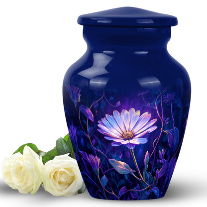 Blue Stately Daisy Cremation Urns for Human Ashes - 10-inch, 200 cu in - Yatskia