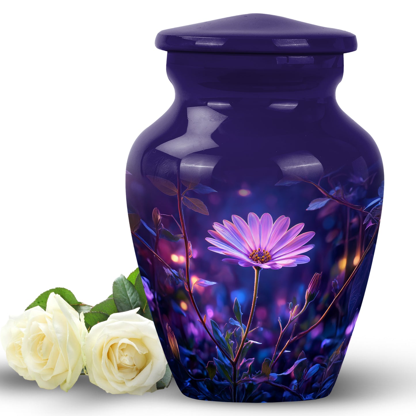Blue Daisy Passage Cremation Urns for Human Ashes - 10-inch, 200 cu in - Yatskia