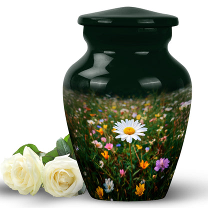 Personalized Daisy Cremation Urns - Wondrous Green 10-inch, 200 cu in - Yatskia