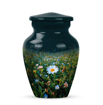 Teal Daisy Dedication Cremation Urns for Human Ashes - 10-inch, 200 cu in - Yatskia