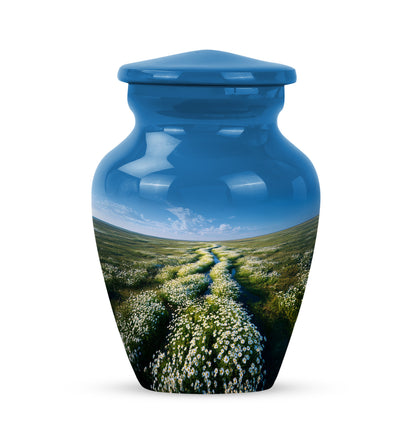 Personalized Blue Sovereign Daisy Cremation Urns for Human Ashes - 10-inch, 200 cu in - Yatskia