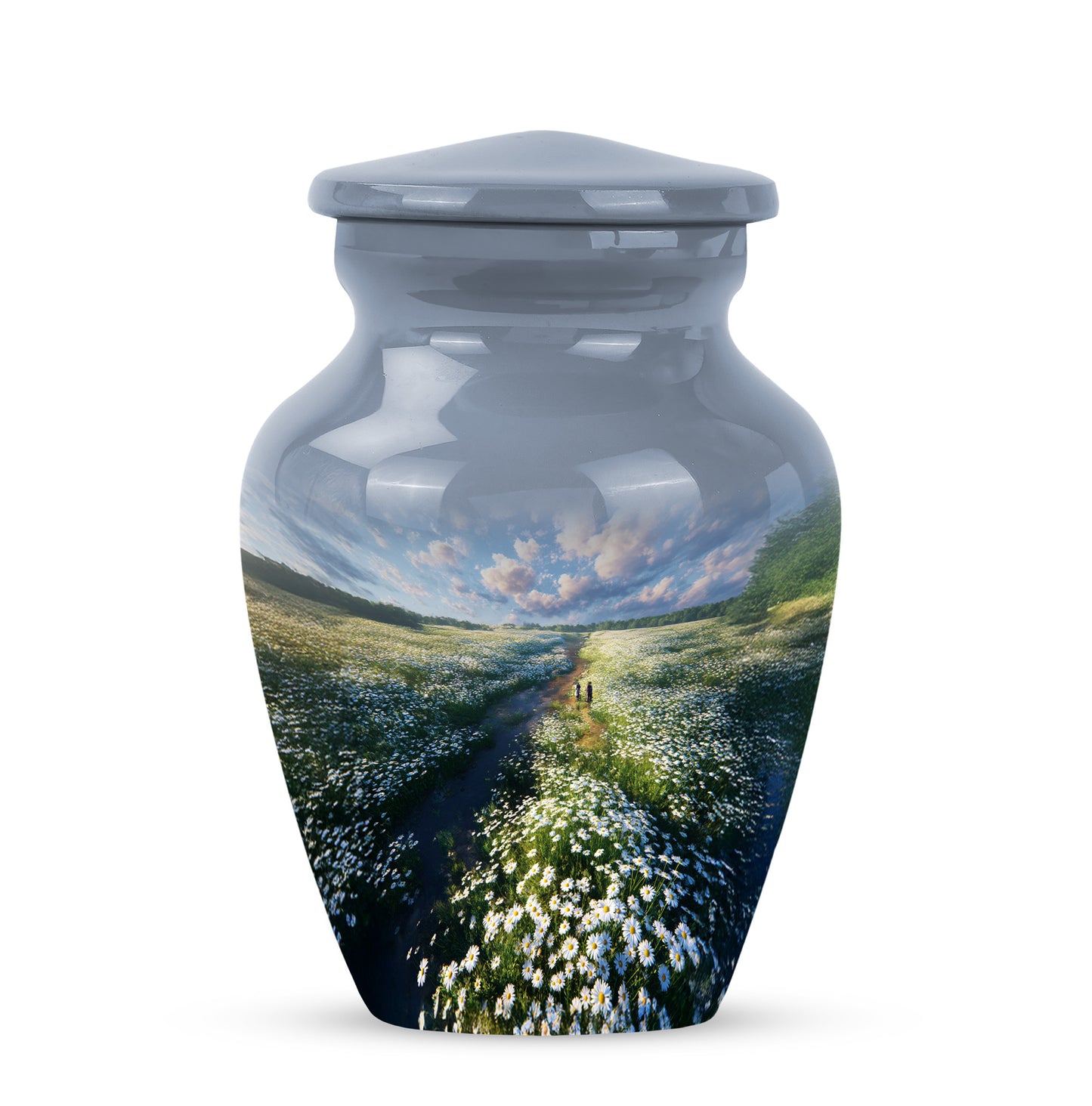 Blue Breathtaking Daisy Memorial Urn for Ashes - 10-inch, 200 cu in - Yatskia