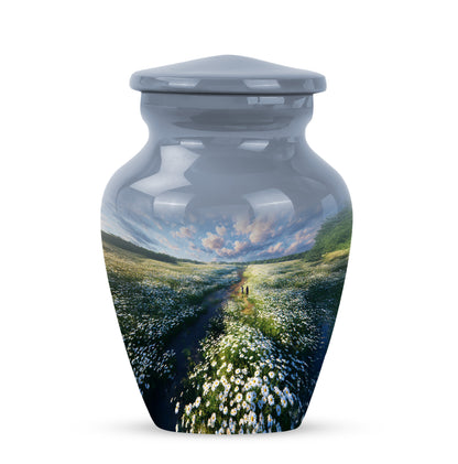 Blue Breathtaking Daisy Memorial Urn for Ashes - 10-inch, 200 cu in - Yatskia