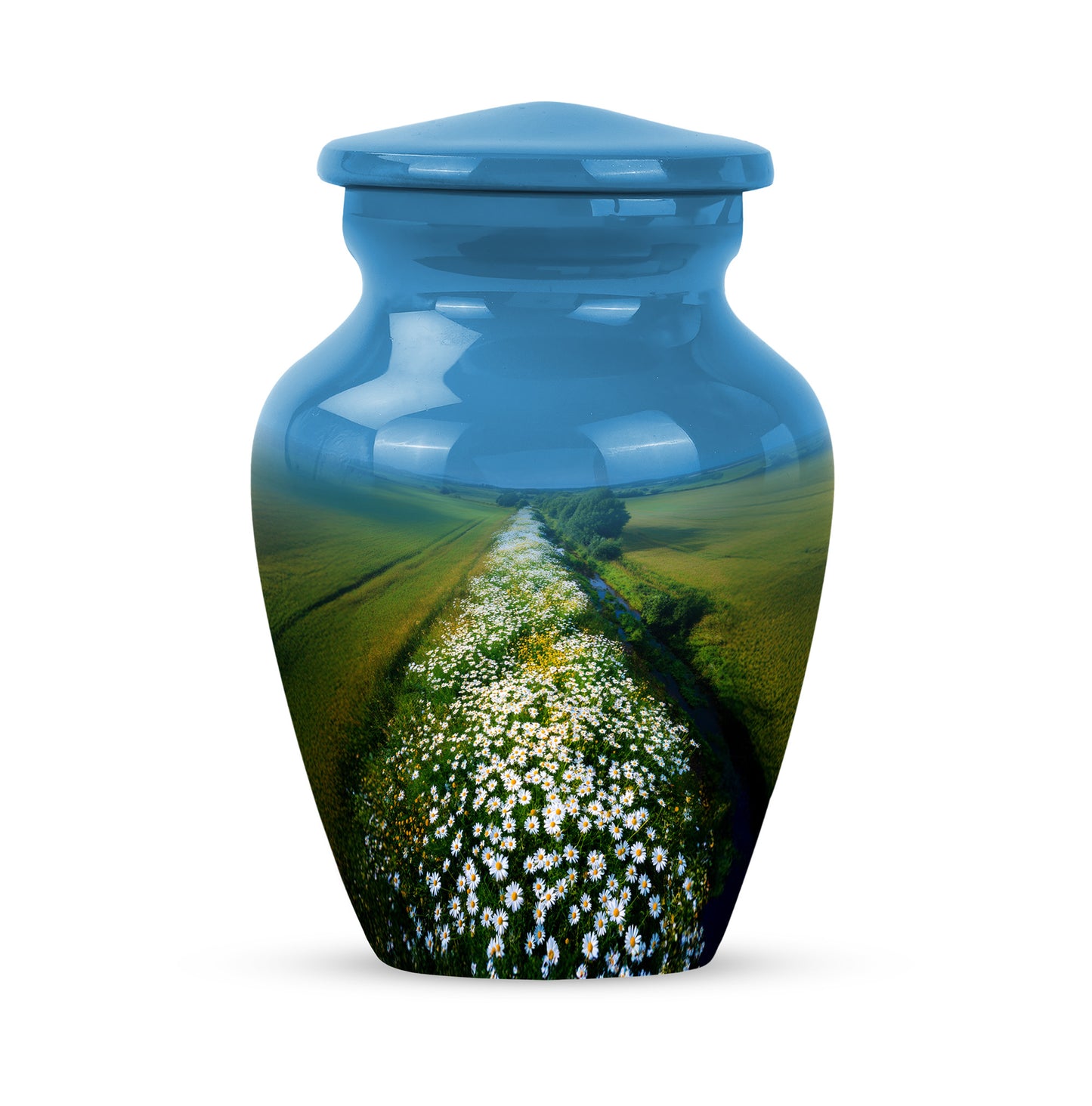 Graceful Blue Daisy Sanctuary Urn for Human Ashes - 10-inch, 200 cu in - Yatskia