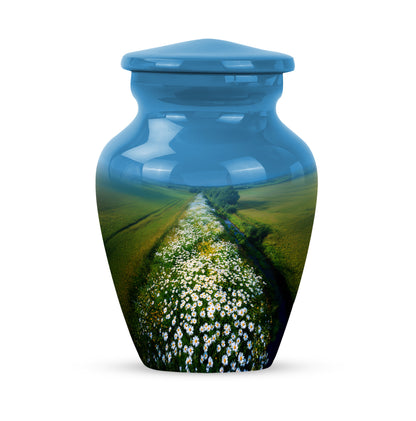 Graceful Blue Daisy Sanctuary Urn for Human Ashes - 10-inch, 200 cu in - Yatskia
