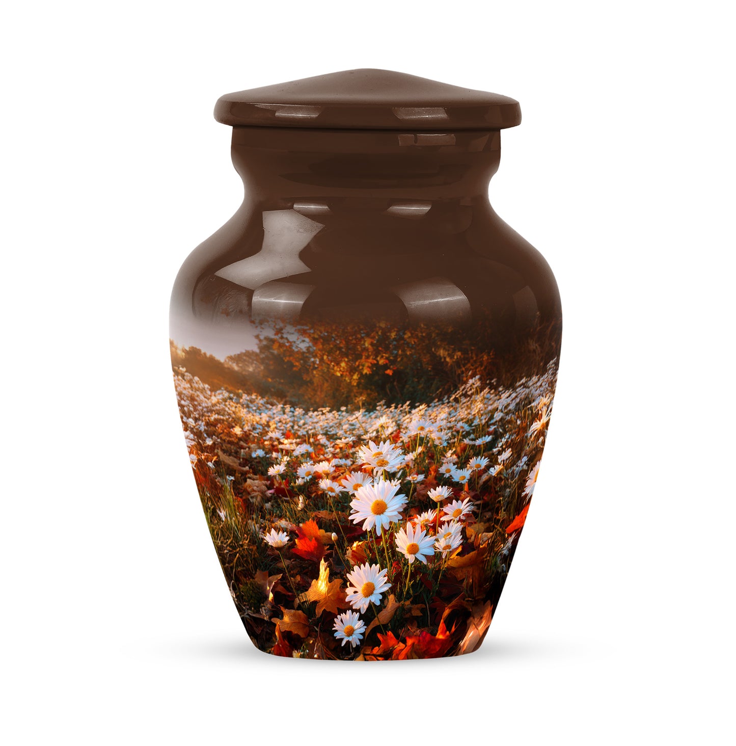 Personalized Daisy Cremation Urns - Pristine Gold 10-inch, 200 cu in - Yatskia