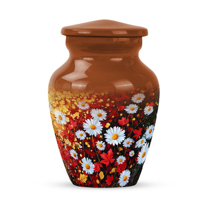 Personalized Gold Sovereign Daisy Cremation Urns for Human Ashes - 10-inch, 200 cu in - Yatskia