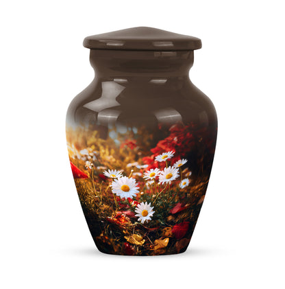 Gold Treasured Daisy Cremation Urns for Human Ashes - 10-inch, 200 cu in - Yatskia