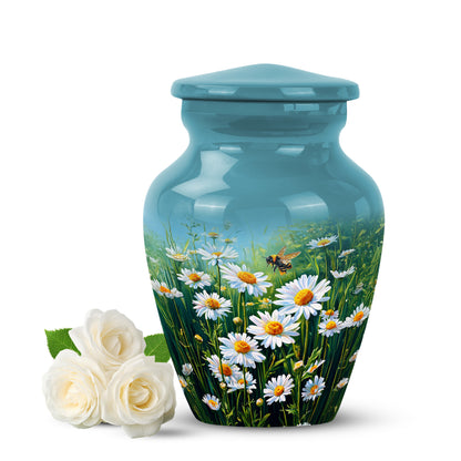 Personalized Daisy Cremation Urns - Tranquil Teal 10-inch, 200 cu in - Yatskia
