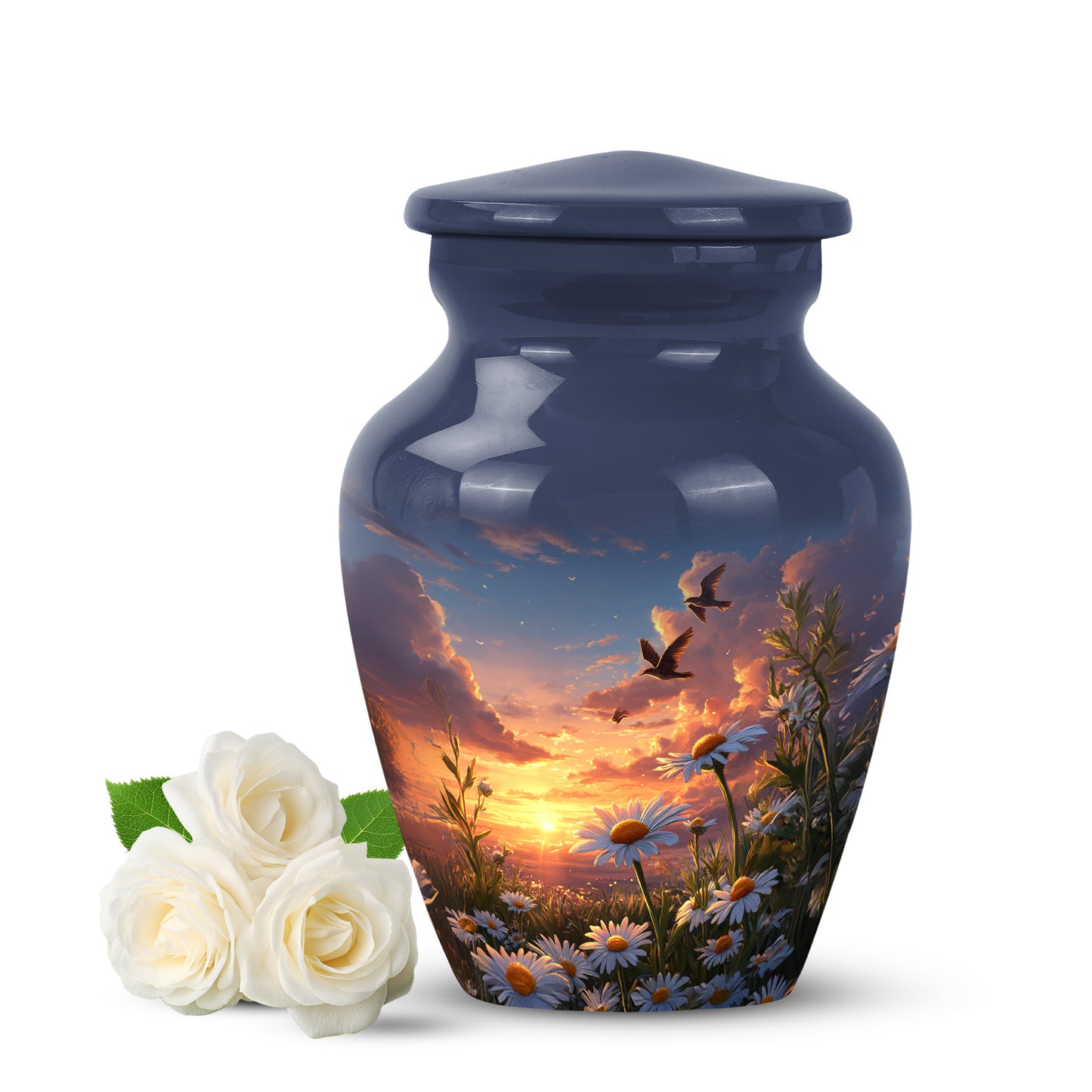 Personalized Blue Daisy Cremation Urns for Ashes - Enchanting 10-inch - Yatskia