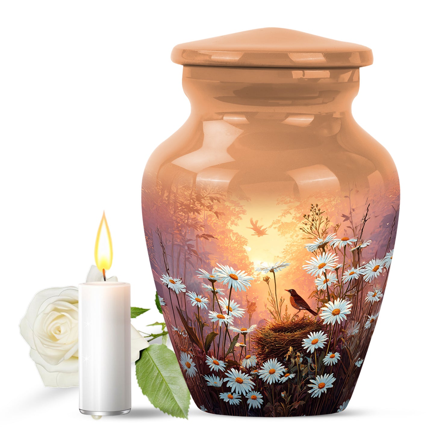 Personalized Elegant Daisy Cremation Urns - Gold 10-inch, 200 cu in - Yatskia