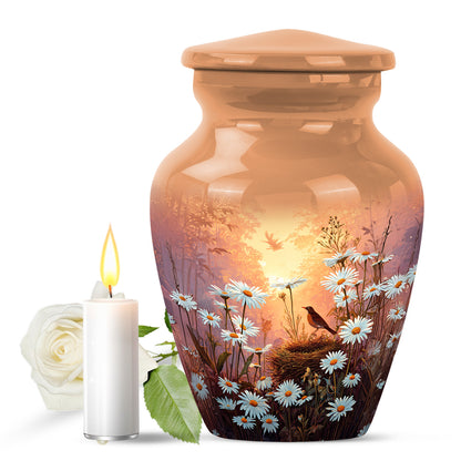 Personalized Elegant Daisy Cremation Urns - Gold 10-inch, 200 cu in - Yatskia