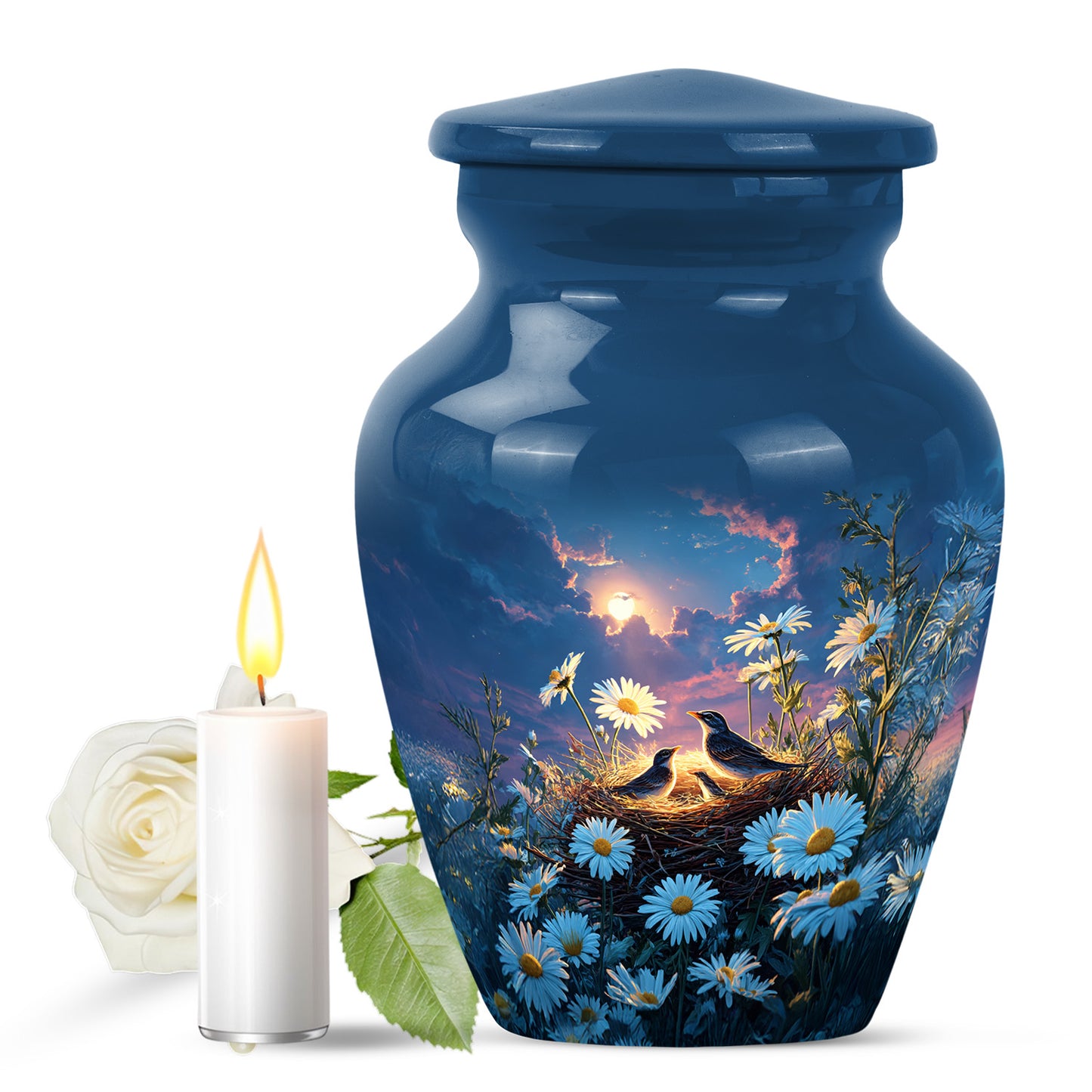 Personalized Refined Daisy Cremation Urns - Blue 10-inch, 200 cu in - Yatskia
