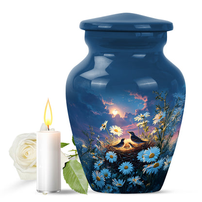 Personalized Refined Daisy Cremation Urns - Blue 10-inch, 200 cu in - Yatskia