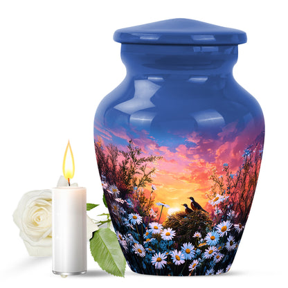 Divine Blue Daisy Cremation Urn for Ashes - 10-inch, 200 cu in - Yatskia