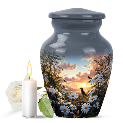 Blue Daisy Commemoration Cremation Urns for Human Ashes - 10-inch, 200 cu in - Yatskia
