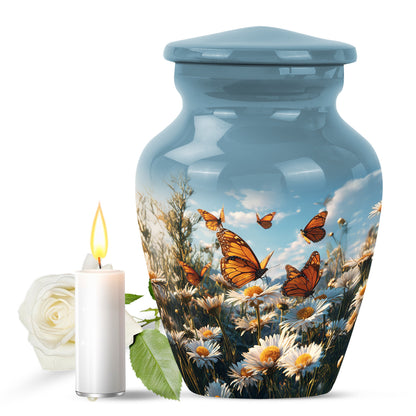 Ethereal Daisy Memorial Cremation Urns - Blue 10-inch, 200 cu in - Yatskia