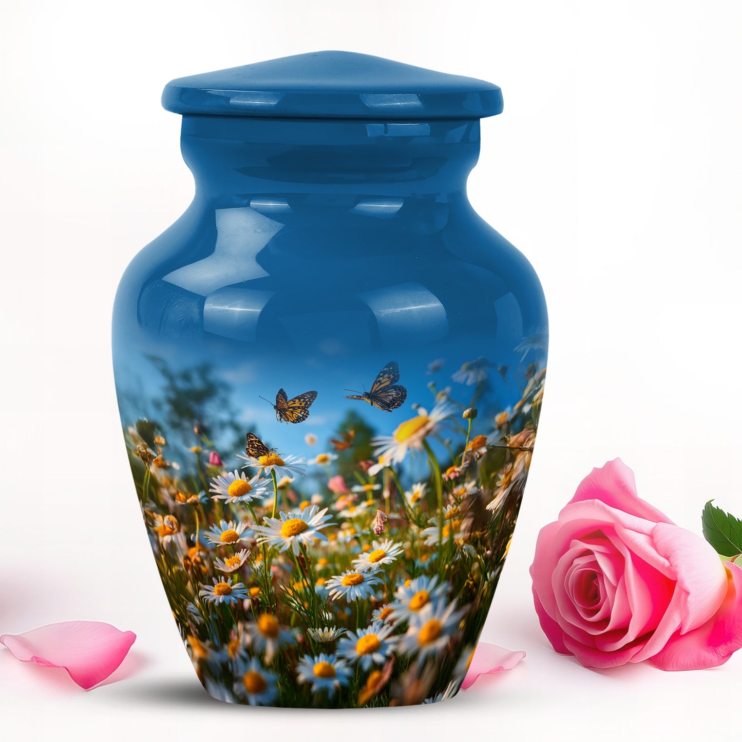 Remarkable Daisy Memorial Cremation Urns - Blue 10-inch, 200 cu in - Yatskia