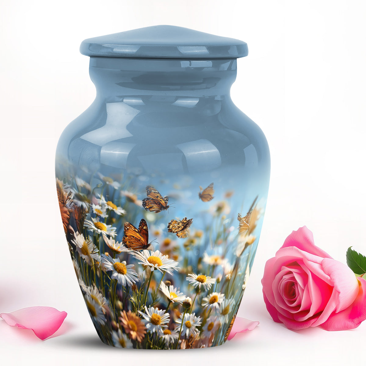 Personalized Blue Cherished Daisy Cremation Urns for Human Ashes - Yatskia