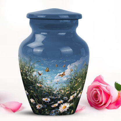 Personalized Refined Daisy Cremation Urns - Blue 10-inch, 200 cu in - Yatskia