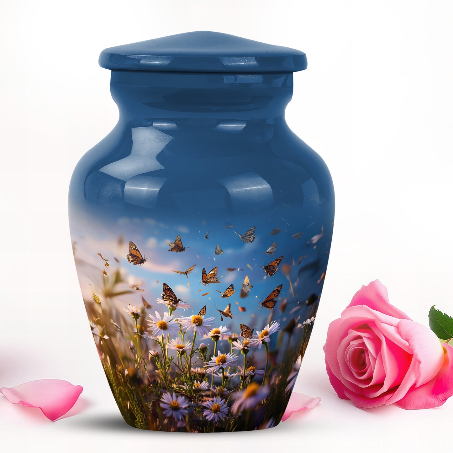 Harmonious Daisy Cremation Urns for Human Ashes - Blue 10-inch - Yatskia