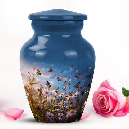 Harmonious Daisy Cremation Urns for Human Ashes - Blue 10-inch - Yatskia